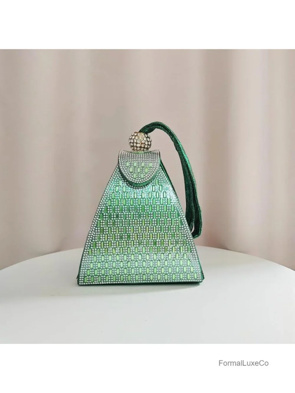 Rhinestone Evening Clutch - Pyramid Shape Magnetic Closure Handbag for Party